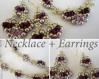 PDF tutorial Necklace + Earrings_ amethyst beaded necklace and earrings_Swarovski crystals