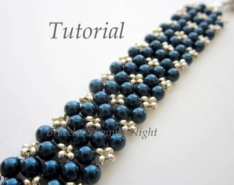 PDF Tutorial beaded bracelet Summer Night - beading - seed beads pearls - easy pattern
