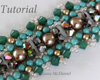 PDF tutorial Beaded Bracelet Her Eyes_Swarovski crystals_seed beads_pearls_bicones Bead weaving