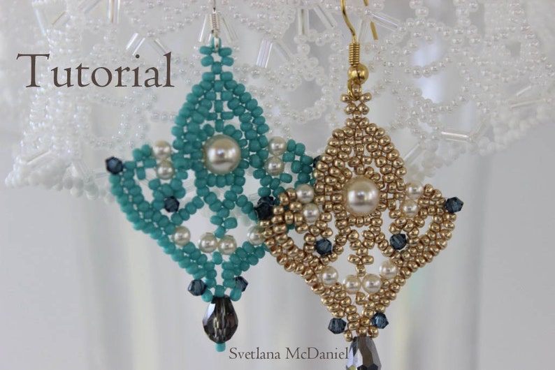 PDF Tutorial Seed Beads Earrings Pattern Chandelier Swarovski Pearls