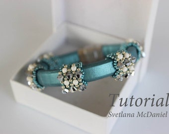 PDF tutorial beaded bracelet with leather cord_Swarovski crystals_seed beads_beading_easy pattern