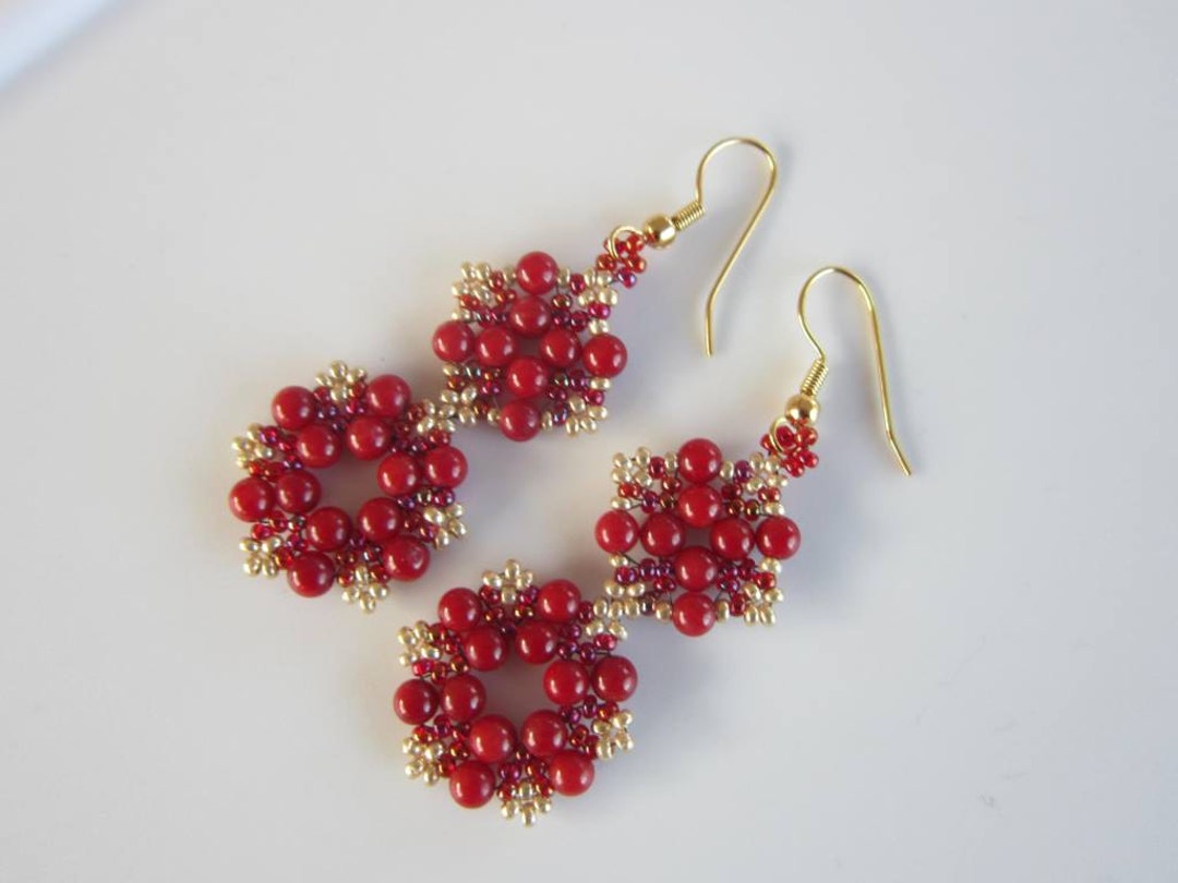 PDF Tutorial Red Seed Beads Earrings Pattern _ Round - Etsy