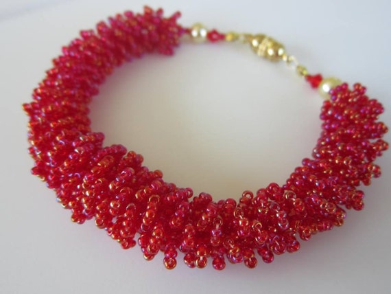 PDF beaded fur bracelet tutorial - seed bead Swarovski crystal pattern - браслет бисер