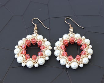 PDF tutorial beaded Earrings Singhalese_ seed beads_pearls_crystals_Swarovski_easy pattern