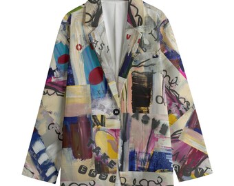 Women button blazer with oil painting pattern, designer suit in arty style, Women Blazer for casual or formal Cotton Blazer Unique Design