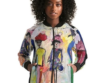 Giacca bomber da donna con stampa all-over Sei semplicemente perfetta Giacca Abbigliamento da donna Pittura artistica Zip frontale Giacca grafica artistica creativa