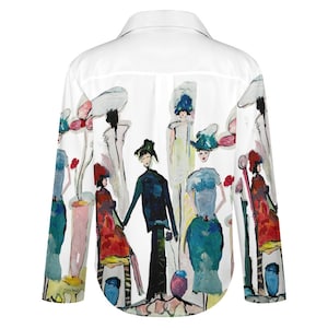 Camisa de mujer Regalos de mamá Blusa de mujer Camisa de diseñador gráfico Blusa con estampado gráfico artístico colorido Camisa con botones de manga larga Única imagen 4