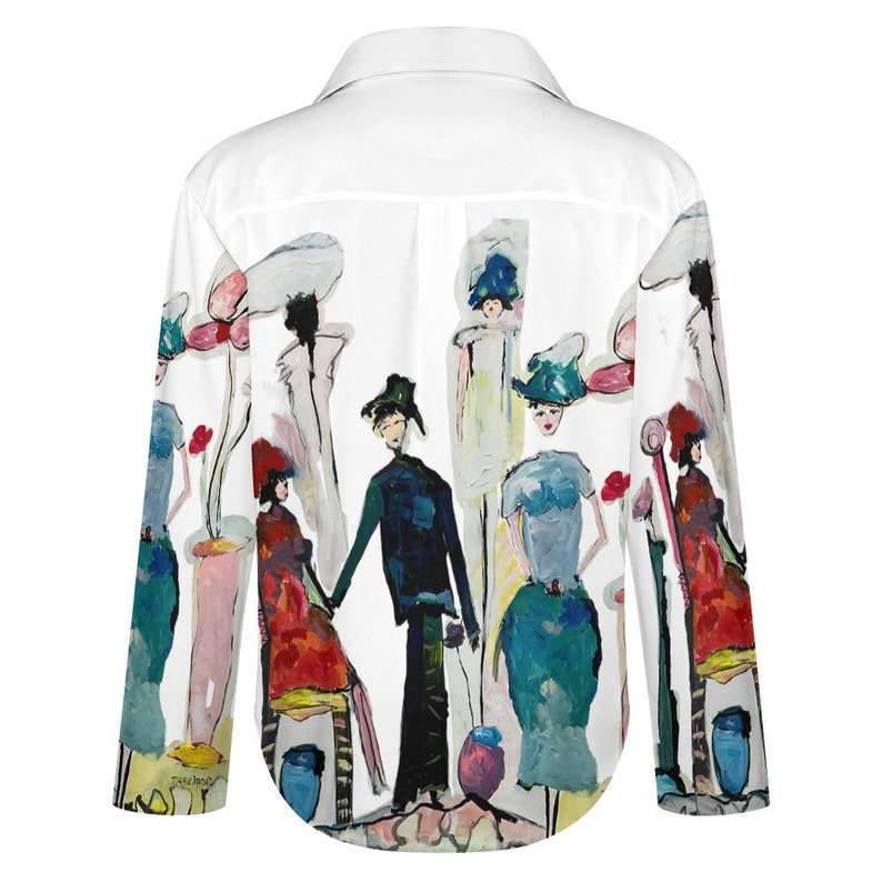 Chemise femme, cadeaux pour maman, chemisier femme, chemise de designer graphique, chemisier artistique coloré à imprimé graphique, à manches longues, chemise boutonnée unique image 4