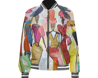 Women Bomber Jacket CUSTOMIZABLE TEXT  Bomber Jacket Women's clothing Art Painting zip front creative Artistic Graphic Jacket