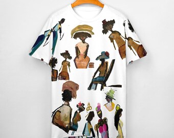 Camiseta de regalo de mujer negra - Camiseta de mujer del mundo gráfica- Camisa artística- Camiseta de diseñador artístico Camisa de algodón Señora Mujer Blusa, Dama Negra