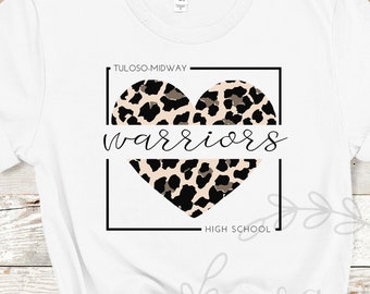 CUSTOMIZABLE Leopard Heart School Spirit Shirt - Adult & Youth - Mascot - Cheetah Print - Cotton Screen Printed