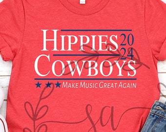 Hippies & Cowboys 2024 Campaign Shirt - Red - White - Blue - Cotton Screen Printed - Plus Size Available - Political Shirt