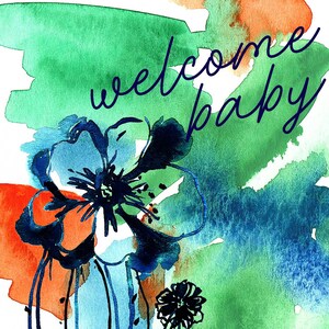 A7 Baby Shower Welcome Baby Grün Kaktus Blank Klappkarte Aquarell bemalt