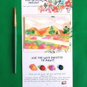 Mini Landscape Watercolor Painting Kit Step by Step Art Mountain with Flower Fields DIY Paint by Number
