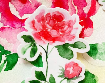 Pink Rose Benjamin Flower Group Botanical Watercolor Vinyl Sticker Decal