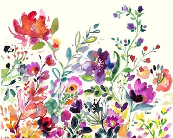 Wild Flower Garden Watercolor Painting 11x14 Print