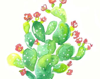 Prickly Pear Cactus Desert Botanical Watercolor Art Print