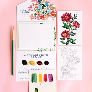 Mini Stilllife Watercolor Painting Kit Step by Step Art Romantic Peony Flower DIY Paint by Number