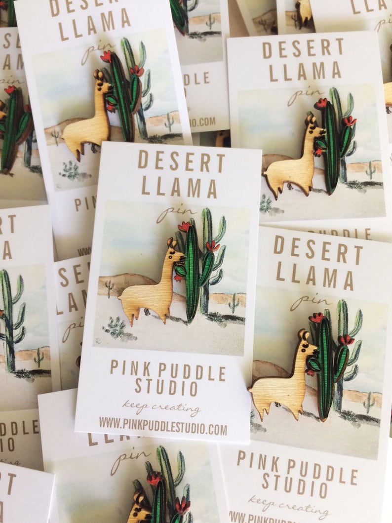 Wood Llama Pin Saguaro Green Cactus Desert image 5