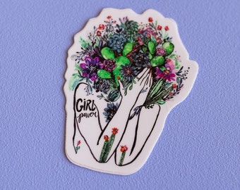 Girl Power Feminism Babe Flowers Botanical Desert Cactus  Watercolor Vinyl Sticker
