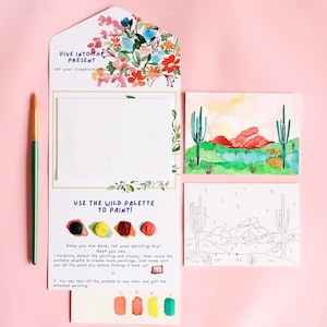 Mini Landscape Watercolor Painting Kit Step by Step Art Desert Saguaro Cactus DIY Paint by Number