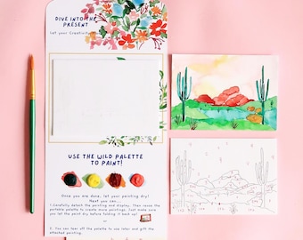 Mini Landscape Watercolor Painting Kit Step by Step Art Desert Saguaro Cactus DIY Paint by Number