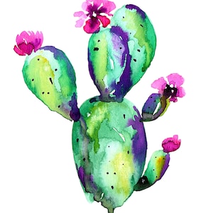 Cactus Watercolor Gem Tone Bright Prickly Pear Art Print
