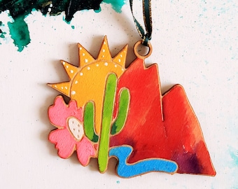 Mountain Sunset Arizona Desert Wood Ornament