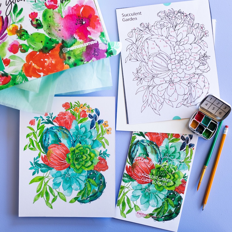 Watercolor Art Painting Kit For Beginners Easy Succulent Etsy