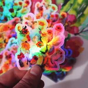 Holographic Rainbow Prickly Pear Cactus Desert Watercolor Vinyl Sticker