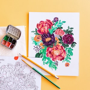 Flowers for Beginners: watercolor coloring book for adults beginners