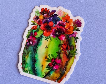 Barrel Cactus Rainbow Desert Floral Watercolor Vinyl Sticker