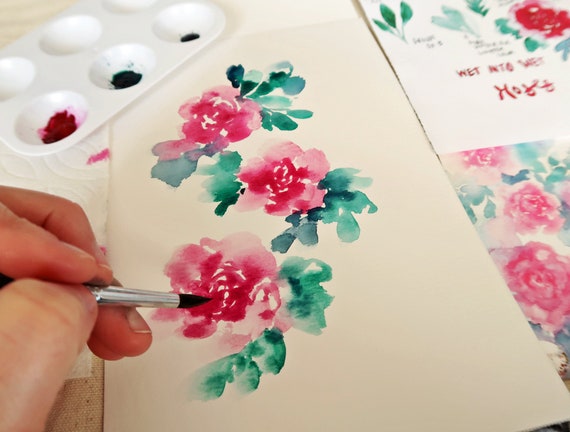 Watercolor for Beginners Easy Art Painting Kit Roses DIY Flower Wet Into  Wet Painting Guide Valentines Day Gift 