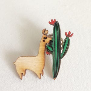 Wood Llama Pin Saguaro Green Cactus Desert image 2