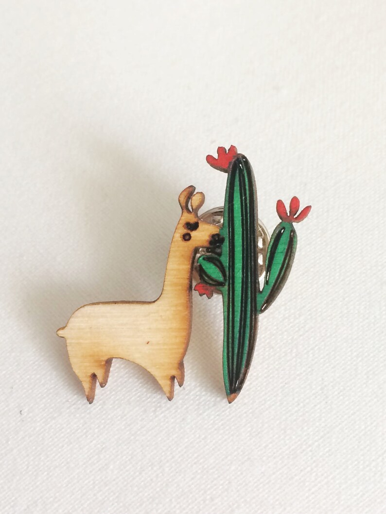 Wood Llama Pin Saguaro Green Cactus Desert image 2