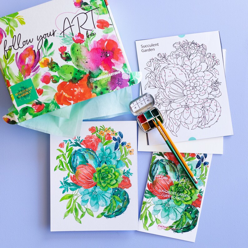 Watercolor Art Painting Kit For Beginners Easy Succulent Etsy