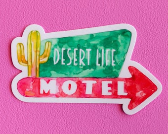 Desert Life Saguaro Motel Watercolor Vinyl Sticker