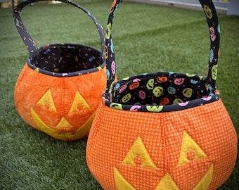Halloween Kürbis Einkaufstasche Schnittmuster | DIY Quilted Candy Bag für Süßes oder Saures | Kürbis Applikation PDF Anleitung