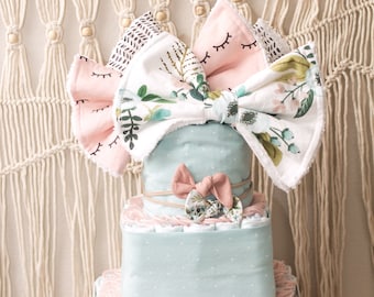 Floral Diaper Cake Baby Girl, 3-Tier Square Shower Centerpiece