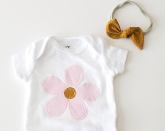 Flower Onesie/Bodysuit- with matching acorn nylon headband-FLOWER POWER