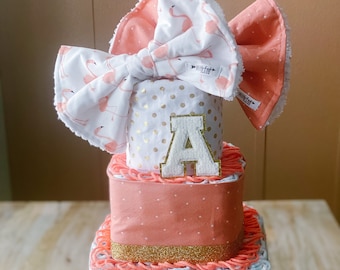 Flamingo Baby Girl 3-tier Square Diaper Cake or Shower Centerpiece