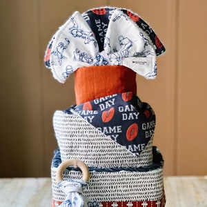 Football Diaper Cake 3-tier Square Diaper Cake or Shower Centerpiece-Game Day Diaper Cake-Football Game Day Diaper Cake-FREE SHIPPING