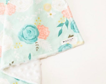 Floral Minky Lovey: Personalized Baby Snuggle Blanket