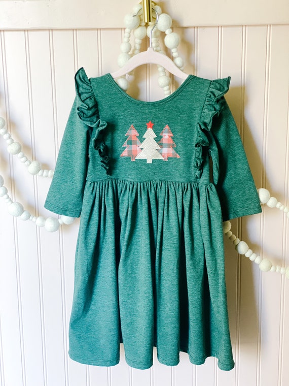 Heather Green Christmas Tree Dress - Toddler Ruffle Twirl Dress Heather Green Christmas Tree Dress - Toddler Ruffle Twirl Dress