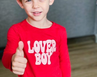 Red long sleeves Lover Boy tee-valentines shirt-Valentines boy shirt- sibling valentines-lover boy shirt