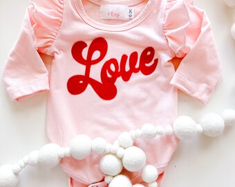 LOVE flutter sleeve bodysuit for baby girl, love onesie, pink Valentines onesie, valentines baby outfit, Holiday baby, sibling pictures