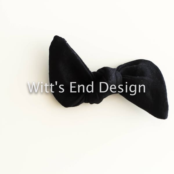 One Size Fits All- Top Knot Elastic Headband/Bow Collection- Black on nylon or metal clip
