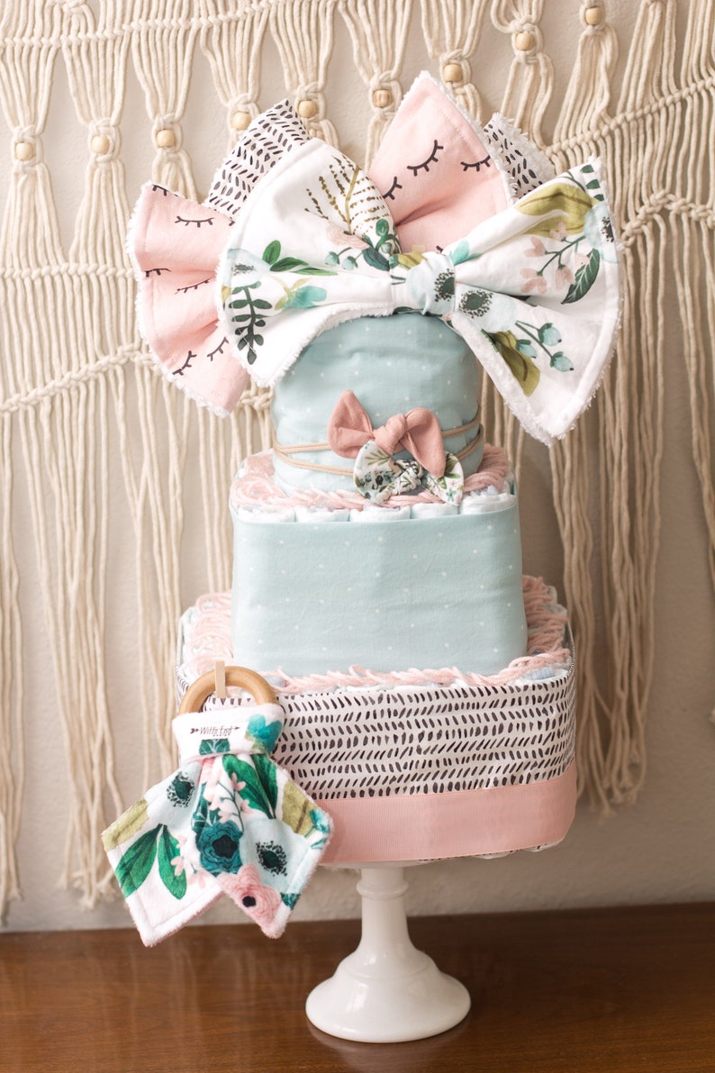 Floral Diaper Cake Baby Girl 3tier Square Diaper Cake or Etsy