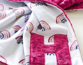 Rainbow Minky Lovey, boho babyveiligheidsdeken