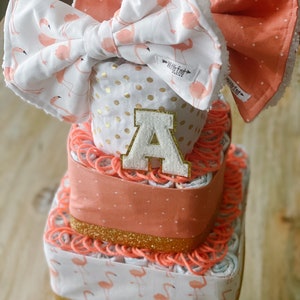 Flamingo Baby Girl 3-tier Square Diaper Cake or Shower Centerpiece image 7